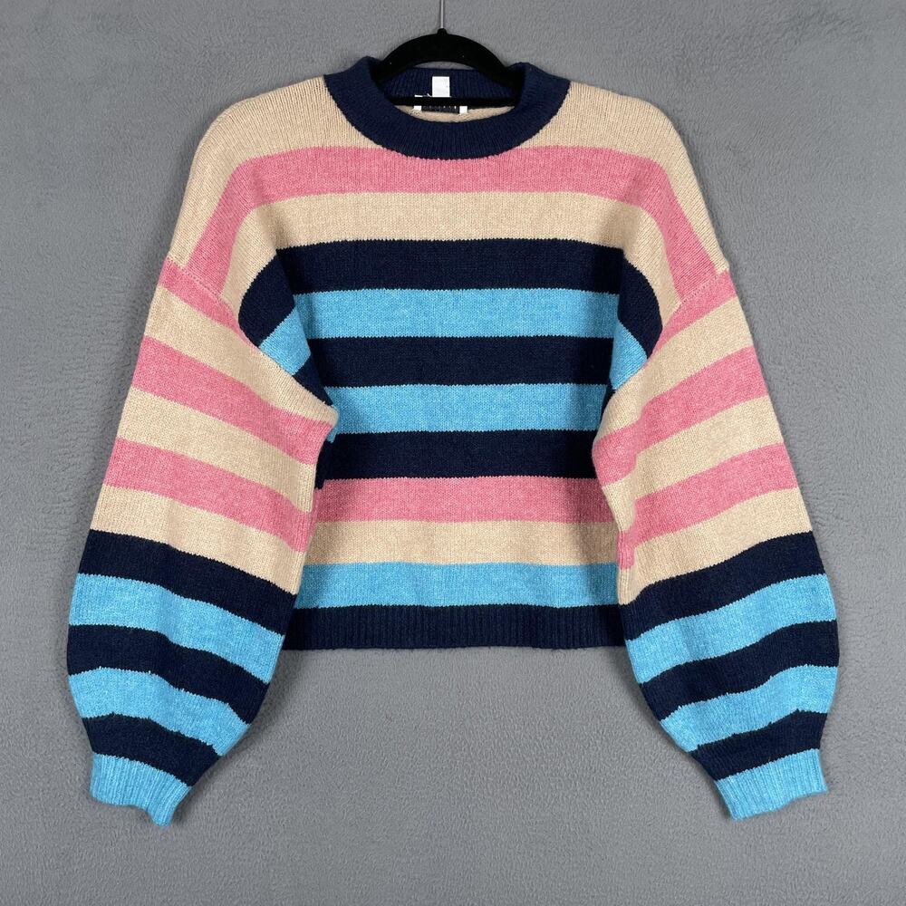Topshop Sweater Womens Medium Multicolor Stripe Balloon Sleeve Pullover